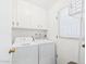 The laundry room has a washer, dryer, upper cabinets, and access to the exterior at 9915 W Mountain View Rd, Sun City, AZ 85351