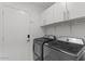 Convenient laundry room with modern washer and dryer, upper cabinets and a folding shelf at 1030 S Brentwood Ct, Chandler, AZ 85286