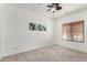 Carpeted bedroom with a ceiling fan, a window, and a decorative art piece at 1086 E Canyon Trail --, San Tan Valley, AZ 85143