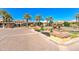 Community entrance showcasing desert landscaping with palm trees and fountain at 119 E Camellia Way, San Tan Valley, AZ 85140