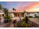 Spacious backyard highlighting a covered patio with dining set, planters, and palm trees at 4046 E Crocus Dr, Phoenix, AZ 85032