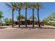 Beautiful clubhouse entrance framed by tall palm trees, showcasing the community's amenities and inviting atmosphere for residents at 5401 E Van Buren St # 1088, Phoenix, AZ 85008