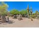 Expansive front yard featuring native desert landscaping and a gated entrance to the property at 8306 E Buckskin Trl, Scottsdale, AZ 85255