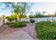 Charming backyard with brick patio, mature landscaping, and a storage shed, perfect for outdoor enjoyment at 4856 E Cheryl Dr, Paradise Valley, AZ 85253