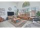 Bright living room with vaulted ceilings, large windows, and comfortable leather sofa at 8120 E Cortez Dr, Scottsdale, AZ 85260
