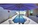 Relax by the pool with patio chairs and an umbrella for shade at 22515 E Sonoqui Blvd, Queen Creek, AZ 85142