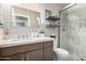 Modern bathroom featuring a sleek vanity, shower, and stylish decor at 10342 E Obispo Ave, Mesa, AZ 85212