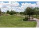 A grassy park with walking paths, young trees, and shaded benches offers a peaceful retreat at 2990 N Pearl Ct, Casa Grande, AZ 85122