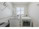 Bright laundry room with white walls, a window, shelving, and a modern washer and dryer set at 1066 E 7Th Pl, Mesa, AZ 85203