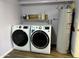 Efficient laundry room with modern washer, dryer, water heater and functional shelving at 2719 W Carter Dr, Tempe, AZ 85282