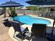 Inviting outdoor pool area with relaxing lounge chairs, blue umbrellas, and serene setting at 2719 W Carter Dr, Tempe, AZ 85282