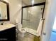 Stylish bathroom featuring a modern vanity, toilet, and a sleek glass-enclosed shower at 500 N Roosevelt Ave # 53, Chandler, AZ 85226