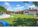 Lush backyard featuring a spacious artificial lawn, covered patio, and pristine landscaping, perfect for entertaining or relaxing at 5320 W Soft Wind Dr, Glendale, AZ 85310