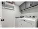 Bright laundry room with gray cabinets, new white washer and dryer, and useful shelving at 10830 N 11Th St, Phoenix, AZ 85020