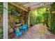 Serene courtyard features a pergola, bistro set, water feature, and lush landscaping at 6255 E Crocus Dr, Scottsdale, AZ 85254