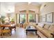 Bright living room featuring high ceilings, a comfortable sectional, and large windows at 9038 E Calle De Valle Dr, Scottsdale, AZ 85255