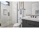 Contemporary bathroom with glass enclosed shower, modern fixtures, and a sleek vanity at 12746 E Casitas Del Rio E Dr, Scottsdale, AZ 85255