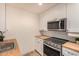 Clean kitchen with white cabinets, butcher block countertops, and stainless appliances at 461 W Holmes Ave # 323, Mesa, AZ 85210