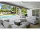 Covered patio space with comfortable seating, ceiling fans, view of pool and backyard at 10300 N 48Th Pl, Paradise Valley, AZ 85253