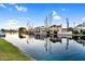 Scenic waterfront view of luxury homes along a tranquil canal at 1414 W Coral Reef Dr, Gilbert, AZ 85233