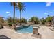 Backyard pool with a stone waterfall feature, surrounded by lush landscaping and clear blue skies at 6305 E Arabian Way, Paradise Valley, AZ 85253