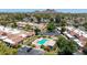 Aerial view of a community pool and hot tub with well maintained landscaping and ample parking at 26 E Coral Gables Dr, Phoenix, AZ 85022