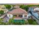 Stunning aerial view showcases a home with a backyard pool, covered patio, and meticulously manicured landscaping at 4206 E Blue Ridge Pl, Chandler, AZ 85249