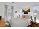 Bright bedroom features two windows, a bed with side tables, neutral colored walls, and modern decor at 240 W Juniper Ave # 1020, Gilbert, AZ 85233