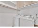 Bright laundry room features a washer, dryer, built in shelves and neutral paint at 3046 E Dover St, Mesa, AZ 85213
