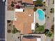 Birds eye view of the home with a private pool and the lush mature landscaping at 4002 N San Gabriel Cir, Mesa, AZ 85215