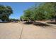 Spacious backyard with beautiful trees, gravel landscaping, and an outdoor dining area at 6249 E Larkspur Dr, Scottsdale, AZ 85254