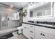 Bathroom features glass shower, modern vanity, and dark marble countertop at 8618 E Via De Encanto --, Scottsdale, AZ 85258