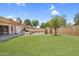 Grassed backyard with a covered patio and a swimming pool in ground at 3514 W Helena Dr, Glendale, AZ 85308