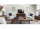 Inviting living room featuring comfortable seating, a media console, and an intricately patterned area rug at 5211 E Winchcomb Dr, Scottsdale, AZ 85254
