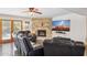 Comfortable living room showcases a stone fireplace and stylish furnishings at 7036 E Sheena Dr, Scottsdale, AZ 85254