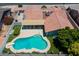Aerial view of home with a private pool, patio, and meticulously maintained landscaping at 7318 S Mcallister Ave, Tempe, AZ 85283