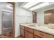 Well-lit bathroom featuring vanity and shower offers space for a relaxing at-home spa experience at 8043 E Laurel St, Mesa, AZ 85207