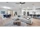 Open-concept design with spacious living room, dining area, and kitchen with barstool seating, ideal for modern living at 17911 N Adobe Mesa Ct, Surprise, AZ 85374