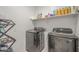 Laundry room showcasing modern black washer and dryer units, complemented by white shelving at 1560 E Squire Dr, Casa Grande, AZ 85122