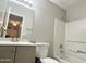 Neutral bathroom featuring a vanity with gray cabinets, mirror, and fixtures at 3511 E Baseline Rd # 1098, Phoenix, AZ 85042