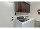 Bright laundry area features modern washer and dryer, with handy cabinets for organized storage at 7726 E Baseline Rd # 125, Mesa, AZ 85209
