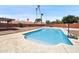 Backyard swimming pool and concrete patio surrounded by palm trees and grass at 1044 N Abner --, Mesa, AZ 85205