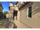 Inviting front entry with stone accents, desert landscaping, and a brick pathway leading to the front door at 3581 S Arizona Pl, Chandler, AZ 85286