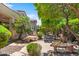 Peaceful backyard featuring mature landscaping and a relaxing water feature sitting area at 4528 E Donato Dr, Gilbert, AZ 85298