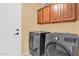 Well-equipped laundry room with modern washer and dryer, and ample storage space above at 941 E Stirrup Ln, San Tan Valley, AZ 85143