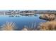 Scenic view of a tranquil pond reflecting the community clubhouse and palm trees on a sunny day at 24847 N 175Th Dr, Surprise, AZ 85387