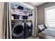 Convenient laundry area with modern appliances and built-in shelving at 10068 E San Salvador Dr, Scottsdale, AZ 85258