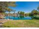 Scenic view of a pond with a fountain, surrounded by lush greenery and well-maintained landscaping at 1751 W Mulberry Dr, Chandler, AZ 85286
