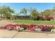 The Golf Village entrance sign is surrounded by lush flowers, plants, and landscaping at 18368 W Long Lake Rd, Goodyear, AZ 85338