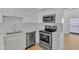 Modern kitchen featuring white cabinets, stainless steel appliances, and bright lighting at 220 N 22Nd Pl # 2036, Mesa, AZ 85213
